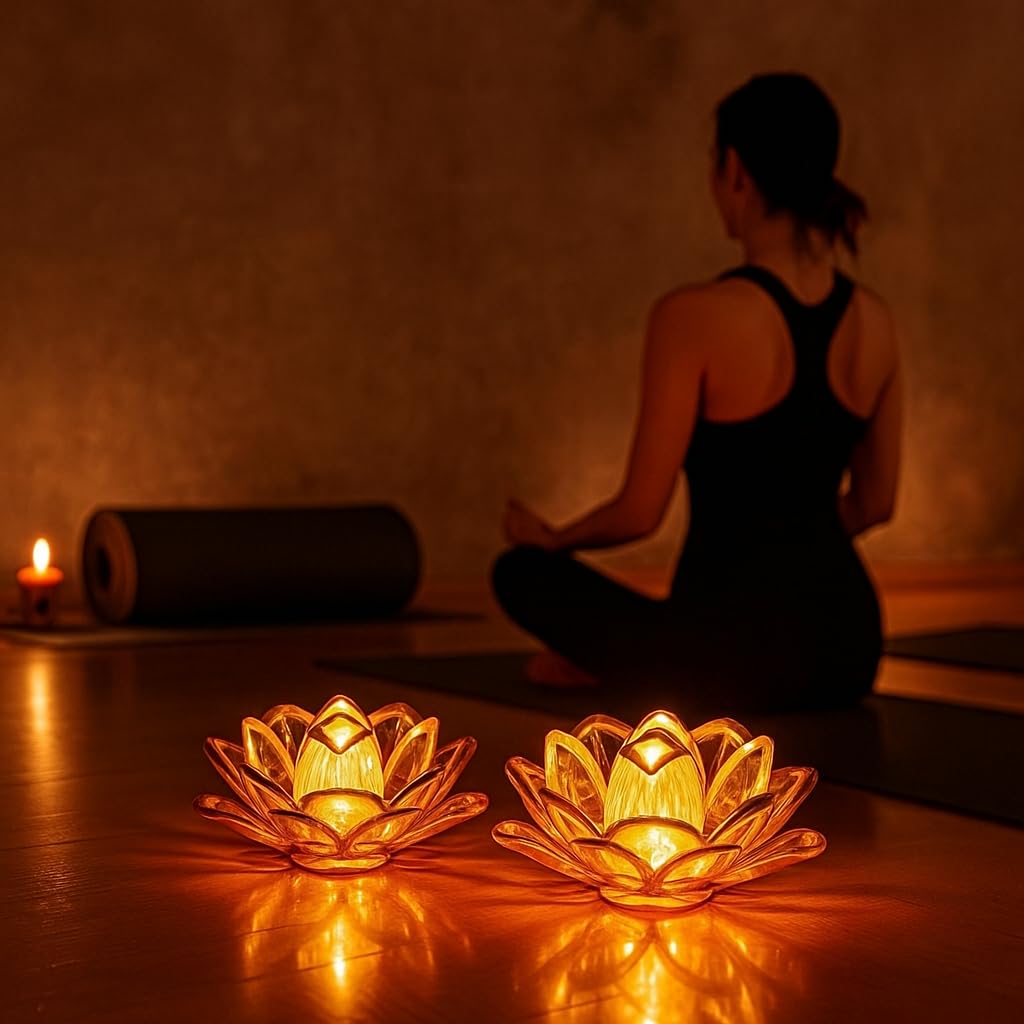 Golden Lotus LED Diya Lamp (Gold, White, Pack of 2)