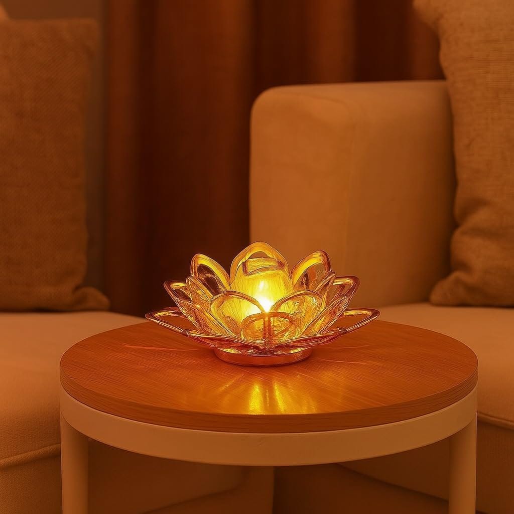 Golden Lotus LED Diya Lamp (Gold, White, Pack of 2)