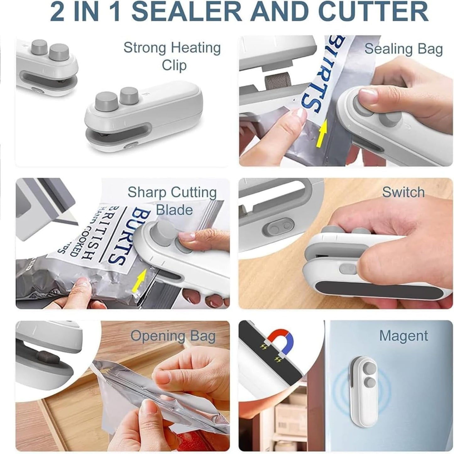 Advanced 2 in 1 USB Rechargeable Magnetic Heat Sealing Food, Snack, Chips, and Plastic Bags